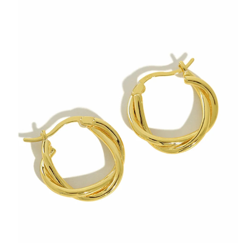 WMET242 Twisted Chunky Hoop Earrings 18K Gold Plated High Polished 925 Sterling Silver Lightweight Geometric Design Gifts Party