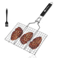 Folding Portable Stainless Steel BBQ Grill Basket for Fish Vegetables Shrimp with Removable Handle