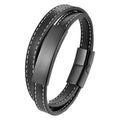 Custom Made Vintage Style Stainless Steel Metal Bar Wrist Band Fashion Bracelet White Thread Mens Gift Braided Leather Bracelet