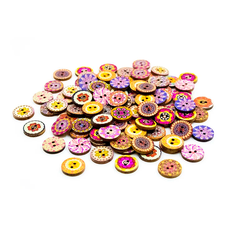 Wholesale Round Random Pattern 20mm 25mm 2-Hole Custom Flatbacks Retro Vintage Wood Buttons for DIY Sewing Craft