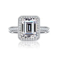 925 Sterling Silver Clear Emerald Women's Ring Square Emerald Cut Engagement Ring
