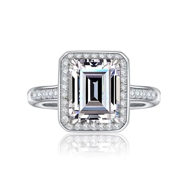 925 Sterling Silver Clear Emerald Women's Ring Square Emerald Cut Engagement Ring