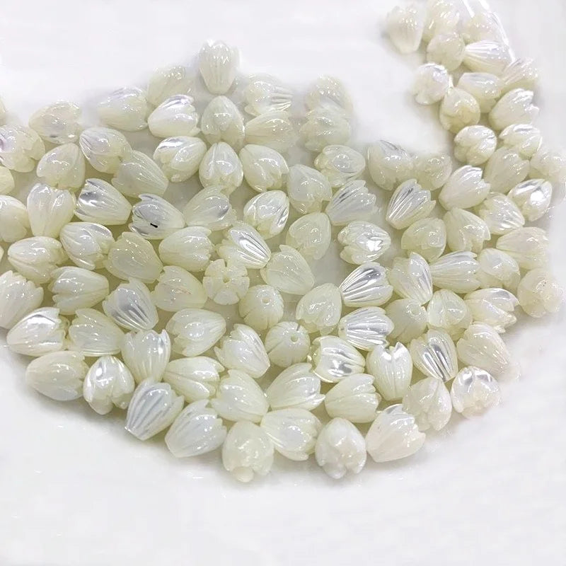 Loose Bud Flower Beads 7*8mm Hand Carved Mother of Pearl Pikake Flower Bead