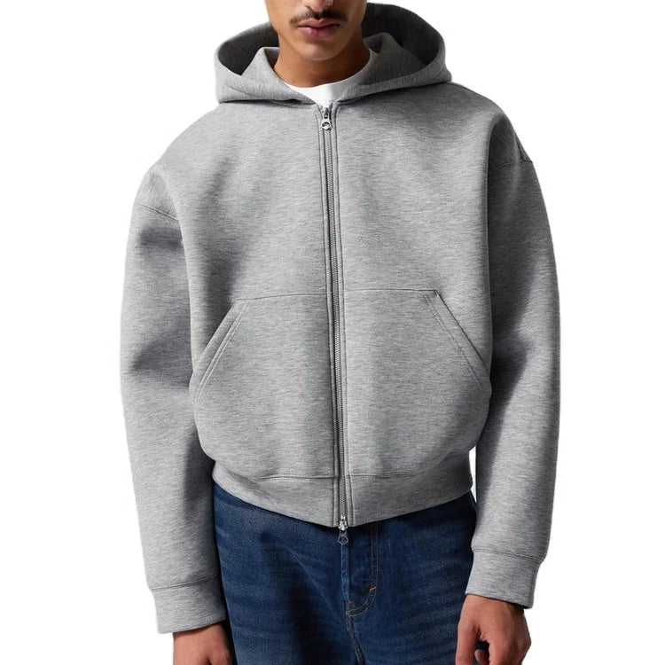 Essentials Custom Unisex Heavy Weight Blank Hoodies Manufacturers 500gsm Cropped Boxy French Terry Zip up Hoodie for Men