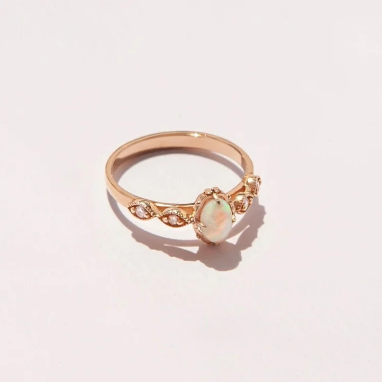 Dainty Recycled Gemstone 14k Gold Plated 925 Sterling Silver Fire Opal Wedding Ring for Women
