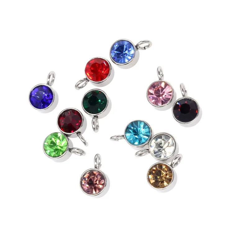 Charms for Jewelry Making Bracelet Necklace Pendant Stainless Steel Gold Plated 9x6mm Crystals Birthstone Charms