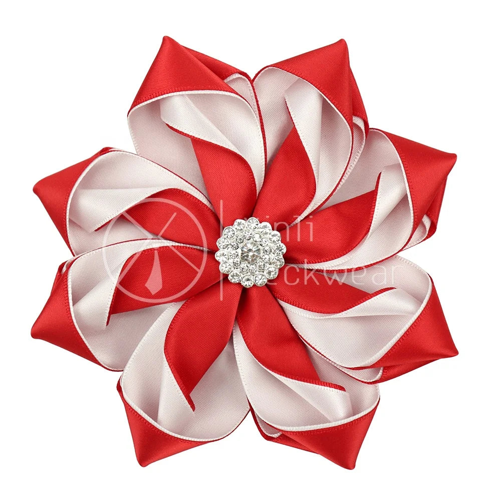 Red White Double Layer Polyester Ribbon Fabric Flower Corsage DST Greek Sorority Brooches Women Pins