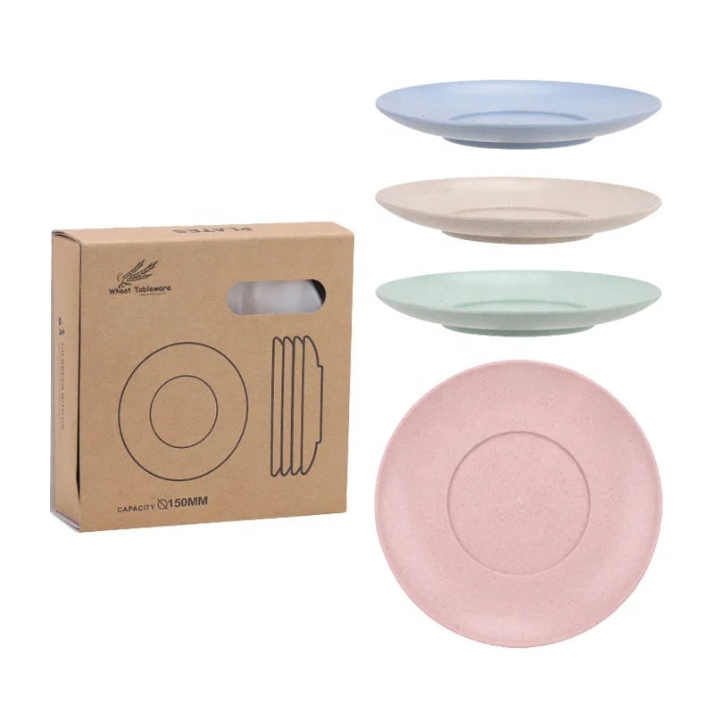 Wheat Straw Tableware Dinner Plate Bone Spitting Disc 15cm Salad Fruit Plate Cake Plate Tableware Set with Box