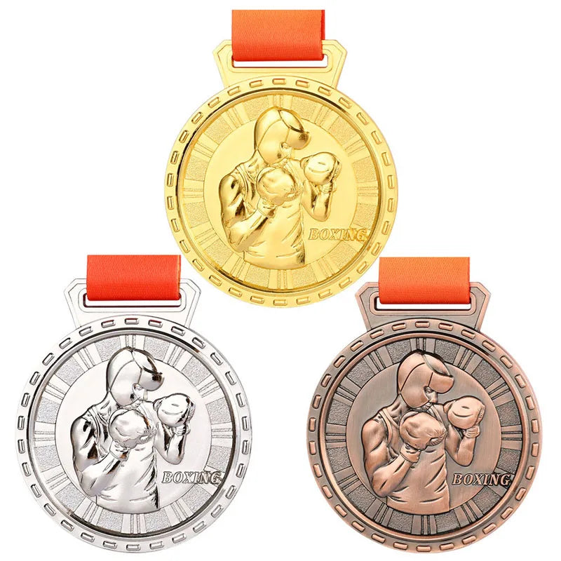 Manufacturer Cheap Custom Logo Metal Zinc Alloy Embossed 3D Gold Sport Boxing Medal Gold Award Medal