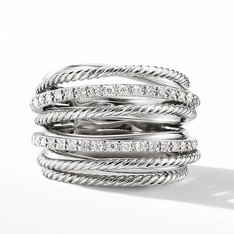 Rope Custom Fine Jewelry Diamond Silver Color Wedding Engagement Ring Exquisite Micro Set Zircon Ring