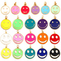 Happy Face Enamel Charm Neon Pink Orange Turquoise Blue Oil DroppedReal Gold Plated Necklace Bracelet Pendant K01 K56