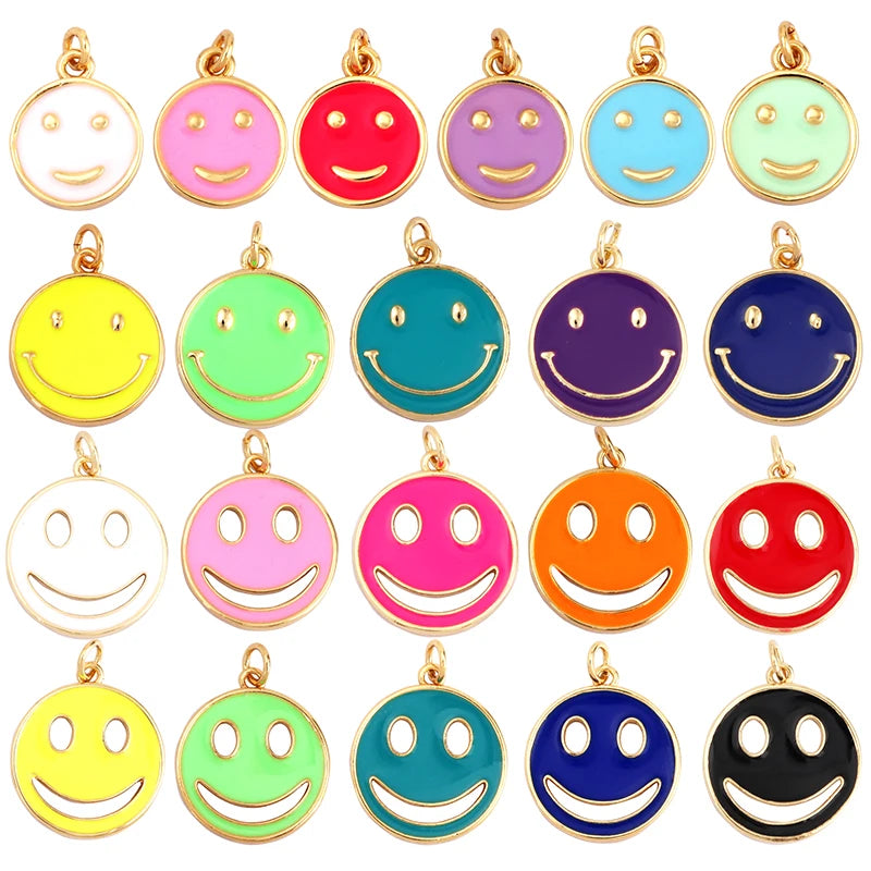 Happy Face Enamel Charm Neon Pink Orange Turquoise Blue Oil DroppedReal Gold Plated Necklace Bracelet Pendant K01 K56