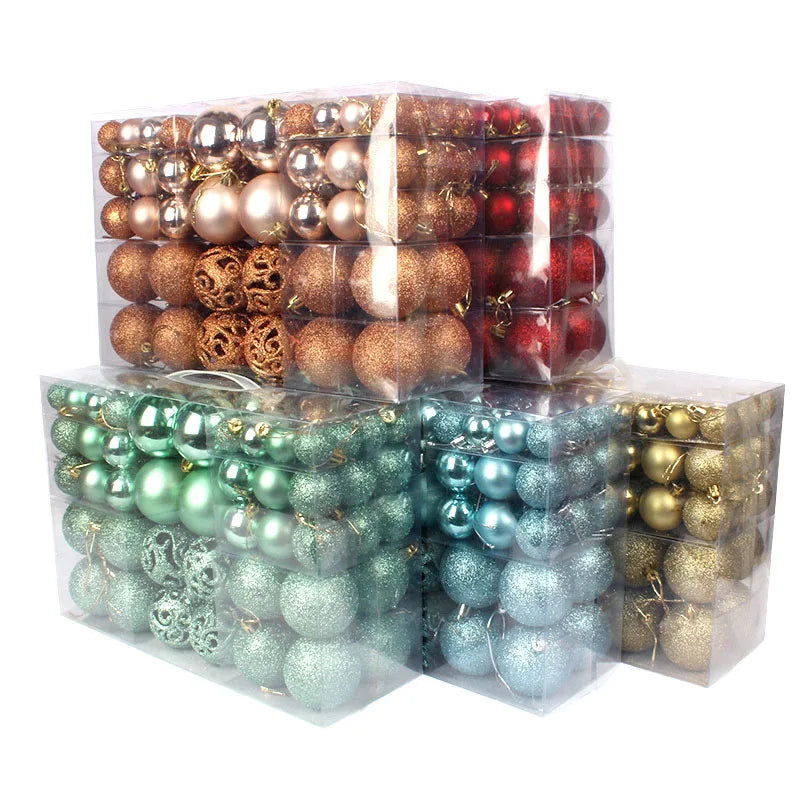 3-6 cm Set 100 Pcs Pvc Box Packing Bright Matte pink Ball Hollowed Out Christmas Tree Ornaments Decoration Christmas Bauble