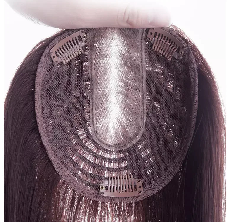 BMEIYI Cover Gray Hair Black Dark Brown Hair Extension Topper Human Hair