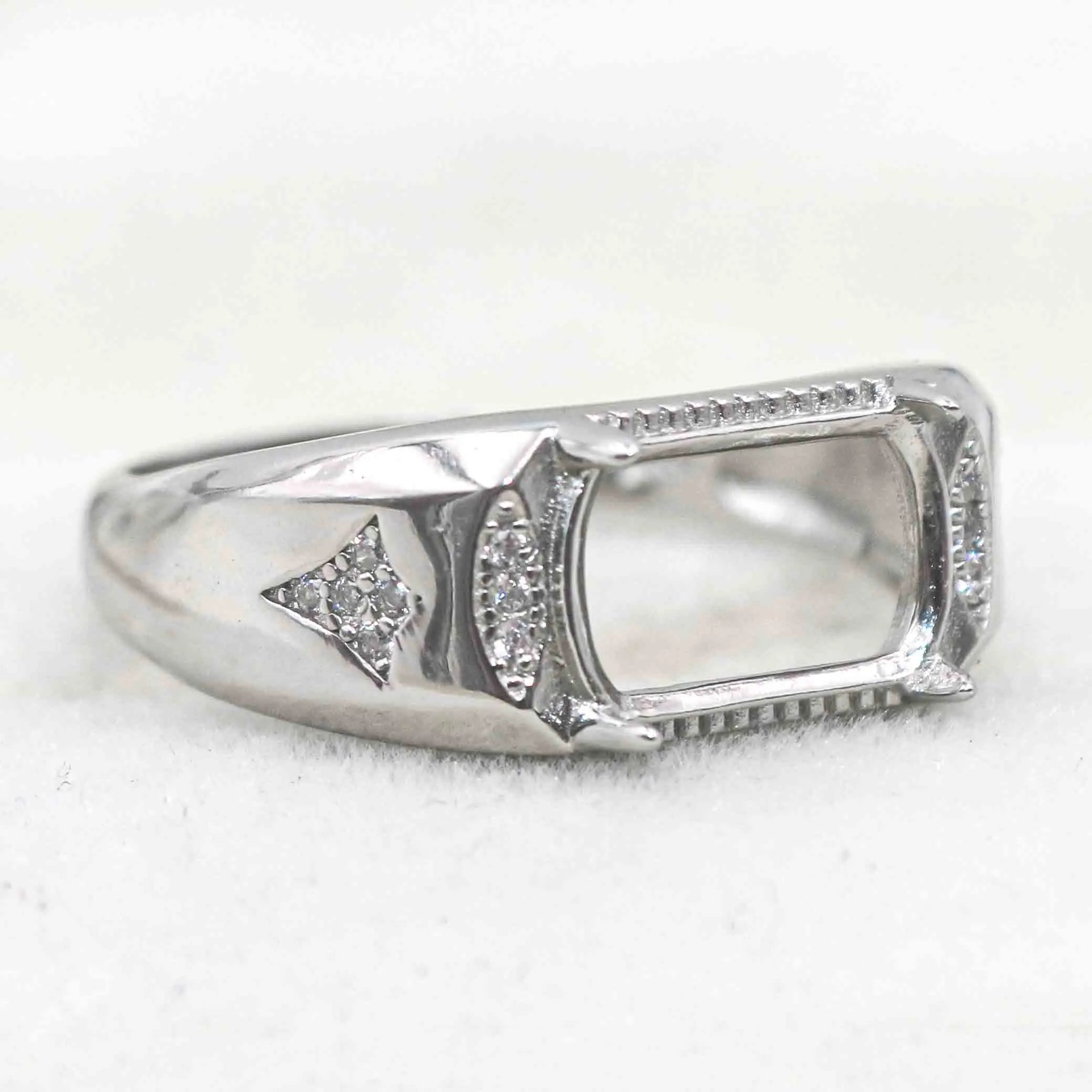 Sterling Silver 7*11mm Semi Mount Men's Ring Frame Empty Blank Claw Setting S925 Base Holder Without Center Stone for DIY Inlay