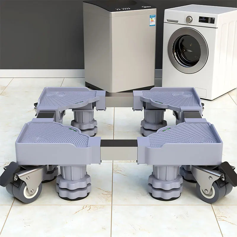 Strong and Rigid Removable Plastic Washing Machine Base with Wheels for Appliance Storage Furniture Bathroom Applications