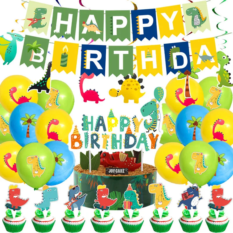 Dinosaur Birthday Party Supplies Set Dinosaur Cake Topper Printing Balloon Happy Birthday Banner Party Decorations for Boys