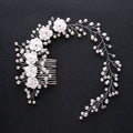 Bridal Wedding Crystal Bride Hair Accessories Pearl Flower Headband Handmade Hairband Beads Decoration Hair Comb for Women