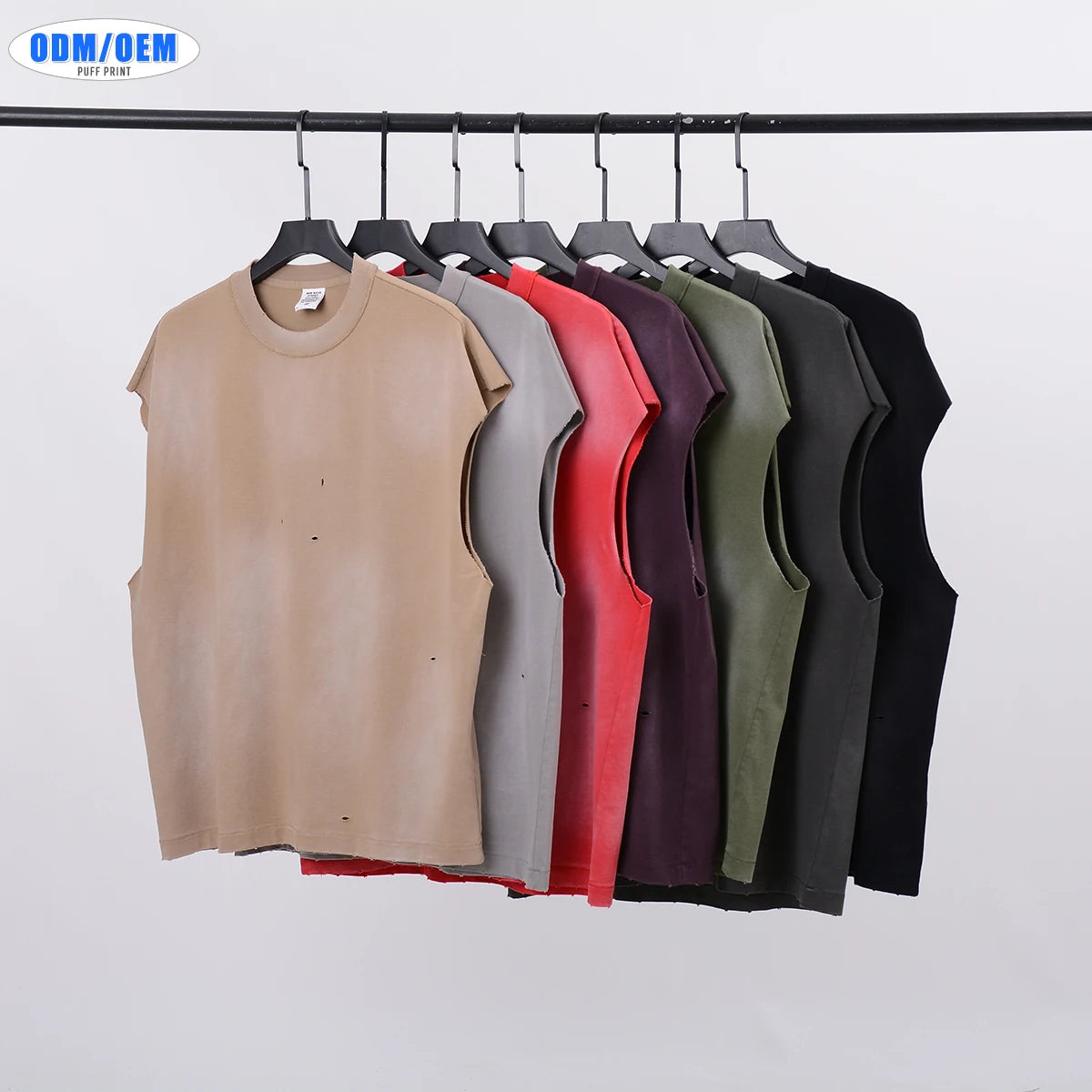 Custom High Quality Oversized 100% Cotton Washed and Cut Blank Vintage Sleeveless T Shirt for Men
