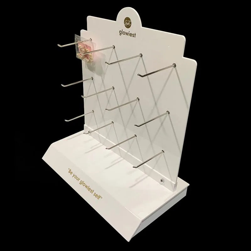 Customized Modern White Acrylic for Earring Gift Bag Phone Cases Display Stand Hooks Removable Design Counter Top Promotion