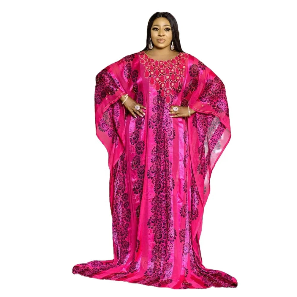 Low Price Women African Clothing Rhinestone Boubou Pour Femme Two-piece Chiffon Set Custom Women Clothing