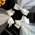 Fashion Wedding Hair Accessories White Satin Mesh Veil Bow Bride Hair Clip Bridal Veil