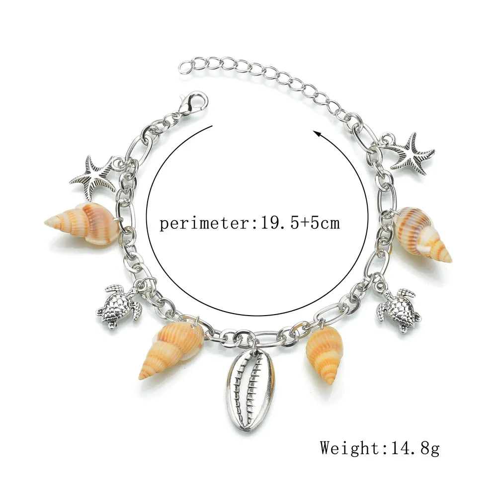 AA00292 Bohemian Sea Shell Conch Anklets Women Turtle Starfish Ankle Foot Chain Bracelet Summer Foot Jewelry