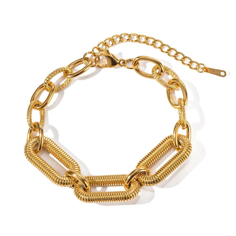Chunky Statement Stainless Steel Waterproof Jewelry Luxury Twisted Chain Bold Gold Link Chain Bracelet for Women Accessories