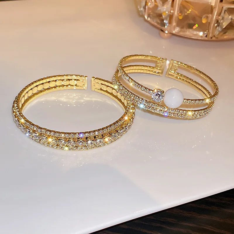 Bling Diamond Bangle Gold Plated Bride Bracelets Personalized Zircon Open Bracelet for Women Men