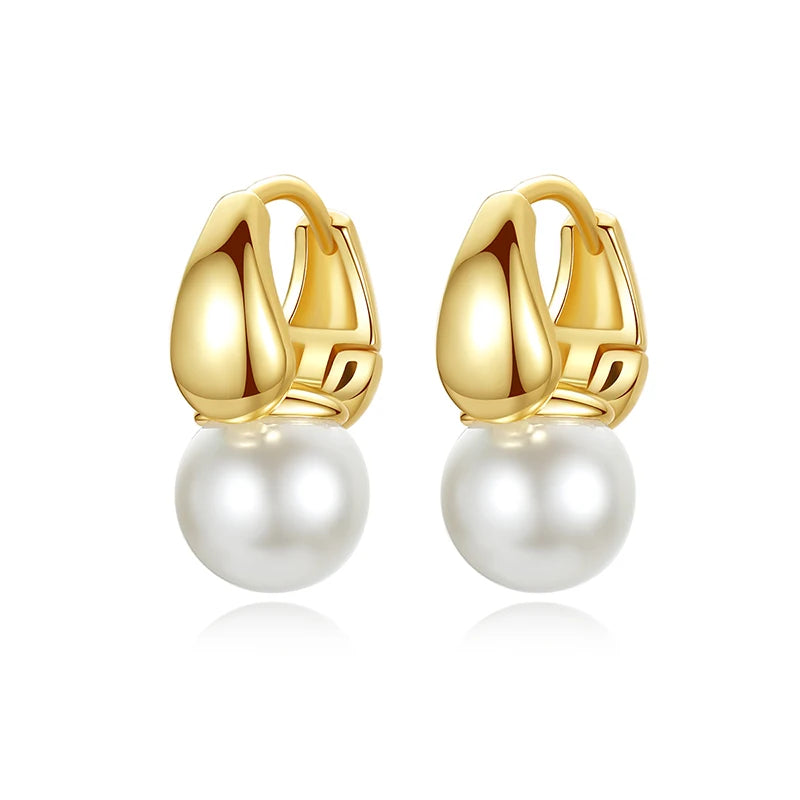 LUOTEEMI New Arrival Fashion Simple Earrings for Girls Imitation Pearl Women Hoop Earring