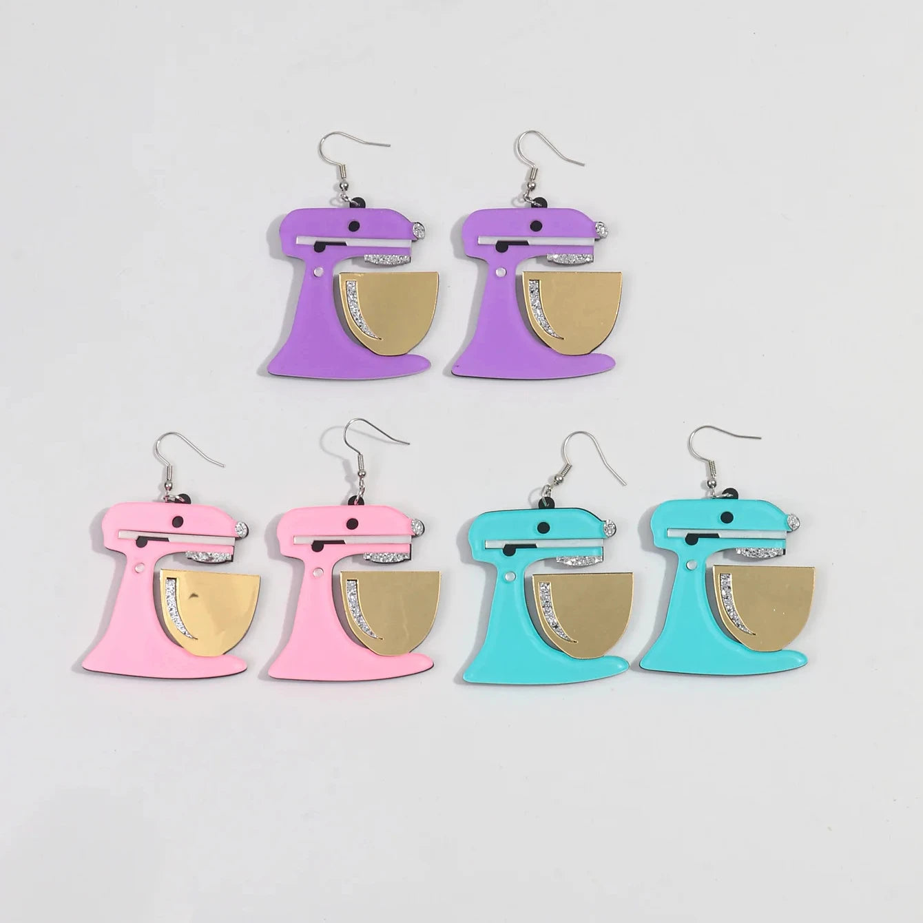 Original Designer Creative Splicing Colorful Coffee Machine Clear Resin Gold Mirror Quirky Party Jewelry Acrylic Dangle Earrings