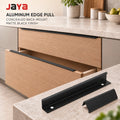 JAYA Matte Black Aluminum Hidden Edge Pull Handles Back Mount Concealed Finger Tabs for Kitchen Cabinet Drawer Wardrobe