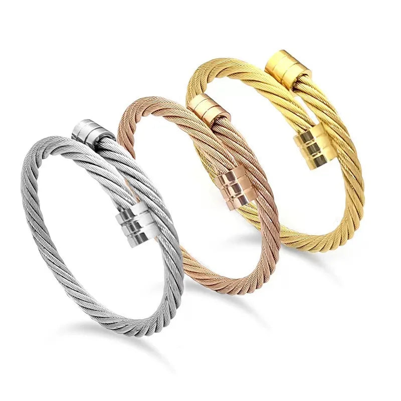 LC20250155 Wholesale Fashion Men and Women Stainless Steel Twist Bangle Bracelet