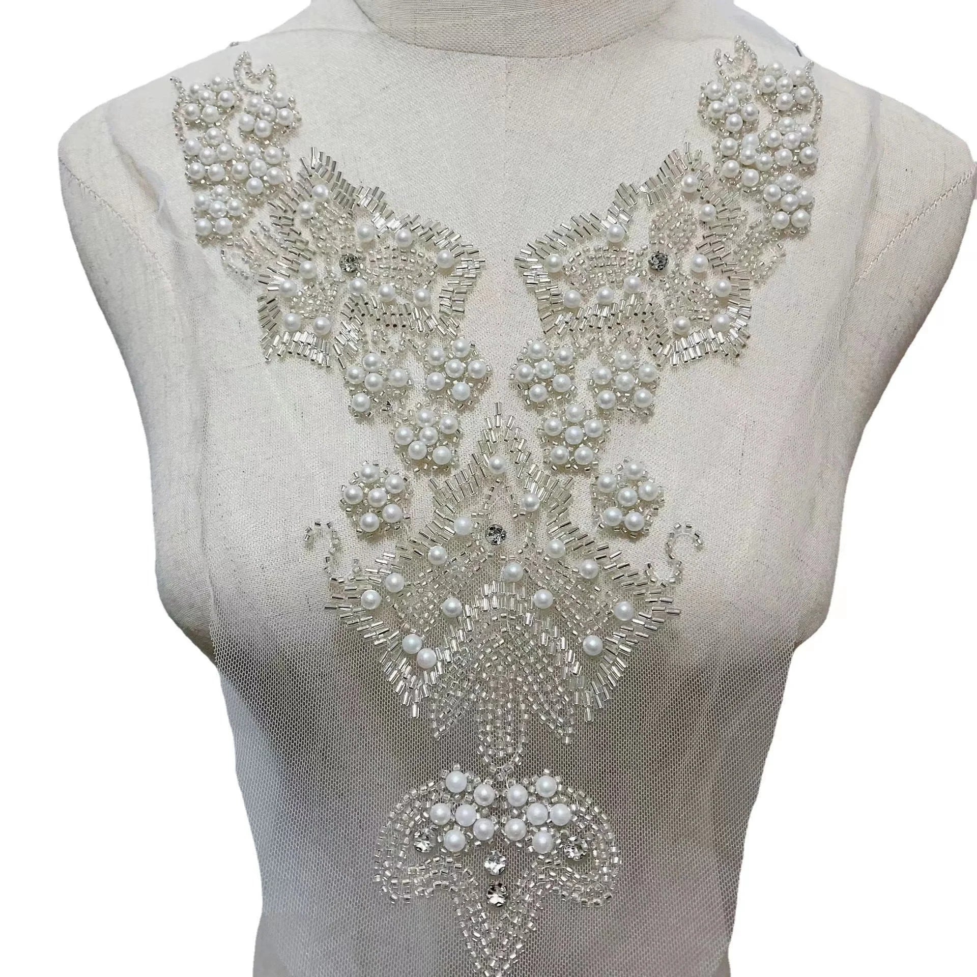 Sustainable Eco-Friendly Polyester DC4 Wedding Dance Dress Accessories Hand Embroidered Lace Collar Flower Beads Pearl
