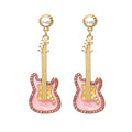 2022 Wholesale Lovely Temperament Color Glaze Pearl Earrings Punk Oil Drops Diamonds Guitar Earrings for Women Girls