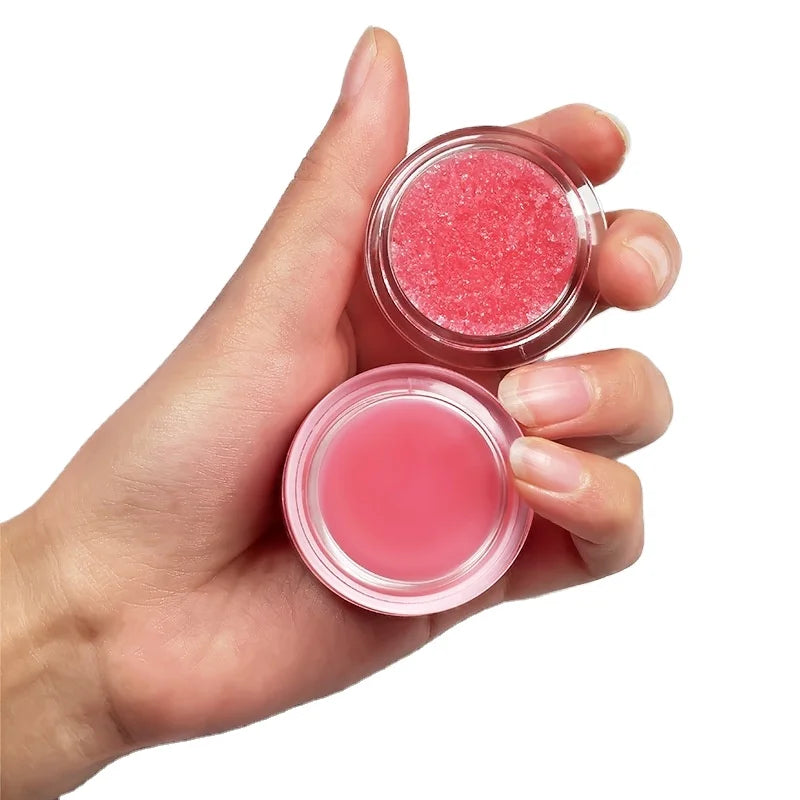 2 in 1 Fruit Flavor Double Effect Nourishing Repairing Anti-Chapped Jelly Lip Care Mask Balm Lip Exfoliator Scrub With Brush
