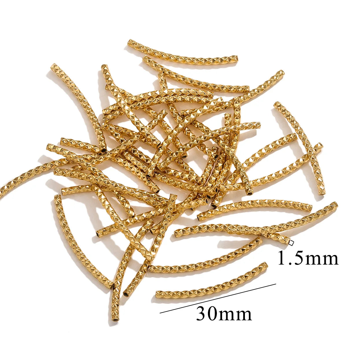 Stainless Steel Diamond Cut Curved Noodle Beads 30mm Tube Spacers for Necklace Jewelry Making