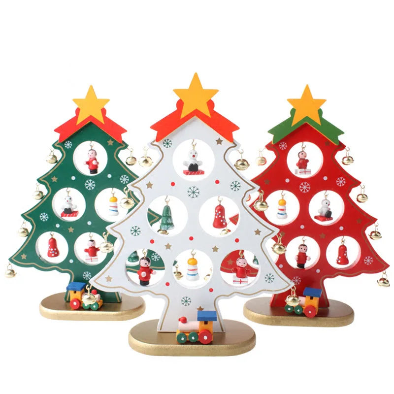 DIY Christmas Ornament Selling Tabletop Mini Christmas Tree Sets With Ornaments Wooden Xmas Tree for Christmas Decorations