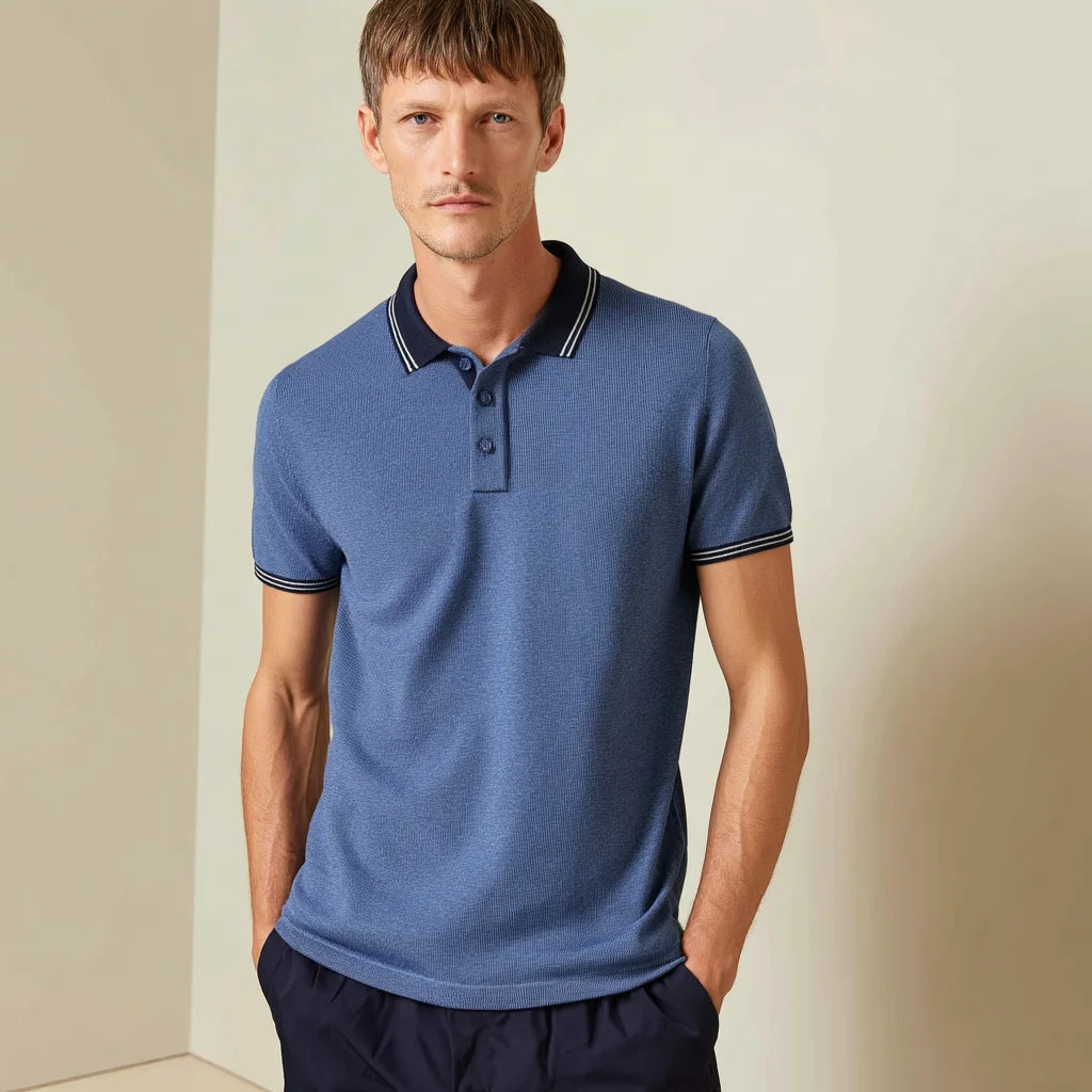 Lightweight Men's Pima Cotton Short Sleeve for Polo Knitting Wear Contrast Tipping  Knitwear Shirt for Summer