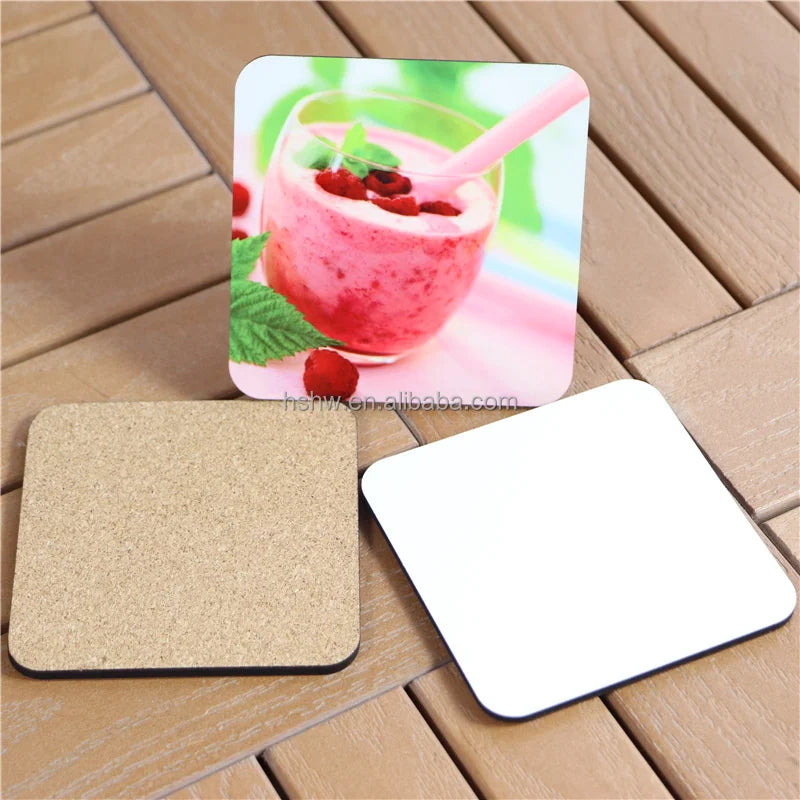 MDFSUB Modern Eco-Friendly Sublimation Blank Custom White MDF Wooden Square Cork Coasters Stocked for Heat Press 90mm