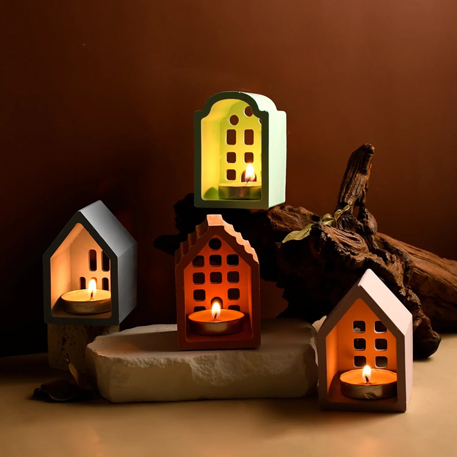 Diy Glue Mold Single Side Hollow Small House Candlestick Silicone Mold Plaster Candle Decoration
