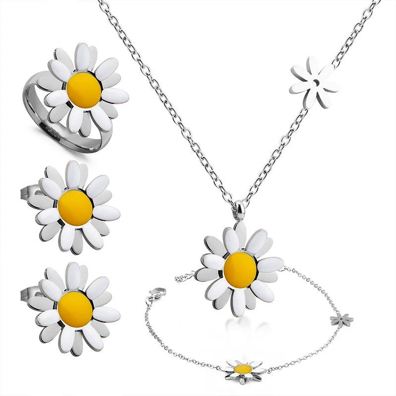 Simple Cute Style Small Daisy Shape Gold Planted Jewelry Design Stainless Steel New Fashion for Girls Party Christmas Gift