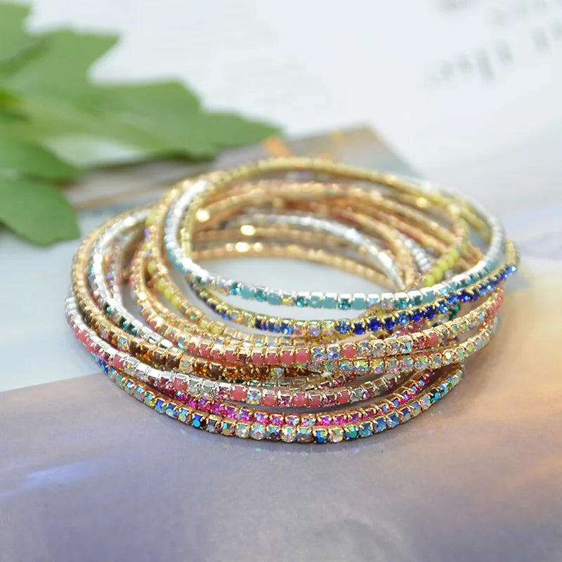Summer Bling Women Chain Jewelry Cheap Elastic Crystal Rhinestone Bracelet Accessories
