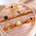 Drop Ship Tarnish Free 18K Gold Plated Adjustable Stainless Steel Rings Set Enamel French Rings