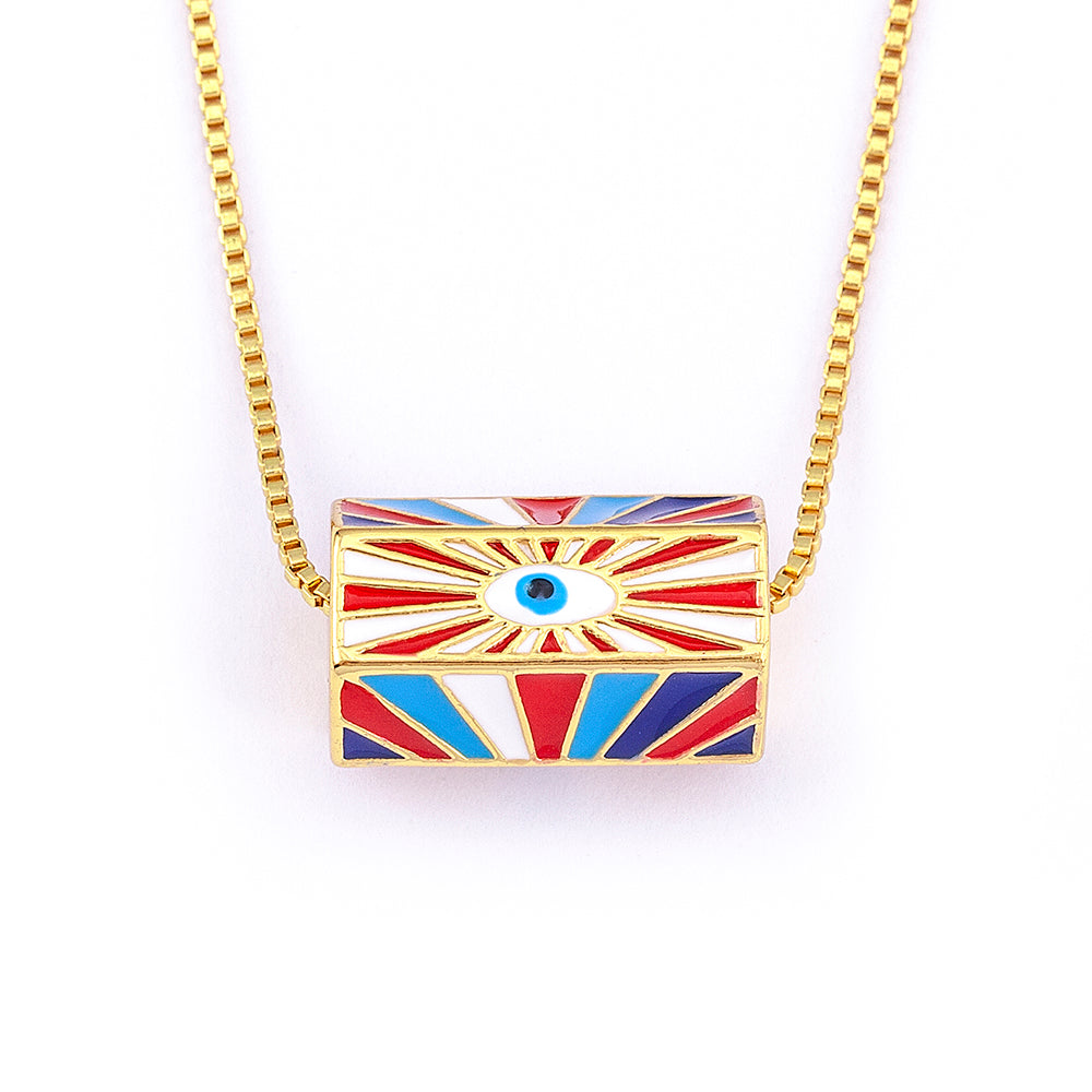QIKU Punk Design Geometric Cube Enamel Color Eye Necklace Copper Women Pendant Charm Jewelry Couple Gift Unusual Accessory