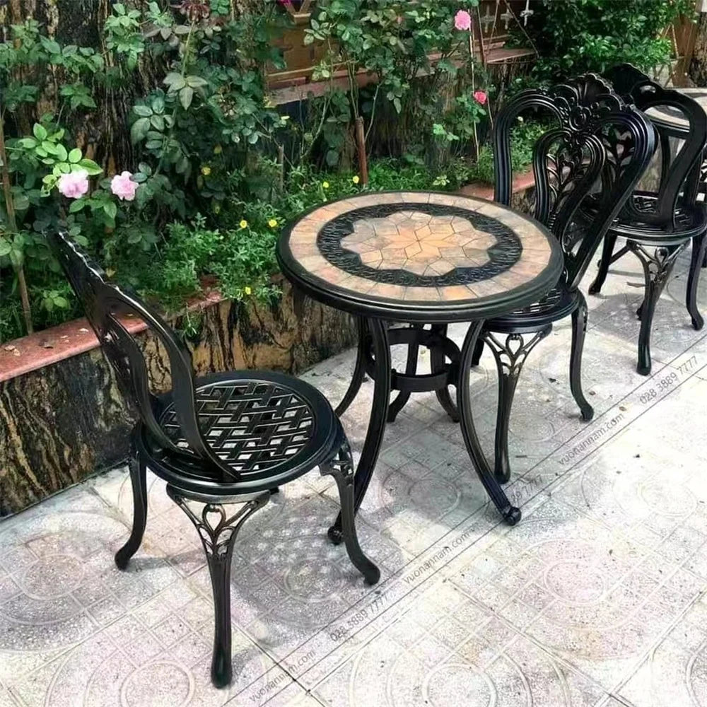 Cast Aluminum Dining Balcony 2+1 Combination Table Chair Outdoor Furniture Three-piece Set Terrace Modern Small Porcelain