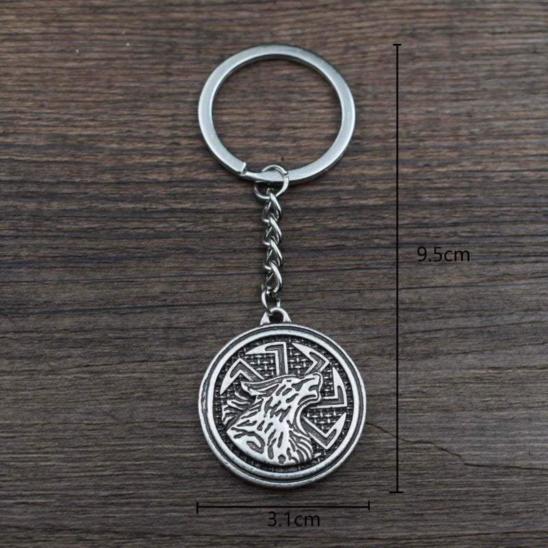 Norse Viking Punk Wild Animal Talisman Men's Valknut Keyring Slavic Wolf Kolovrat Amulet Keychain