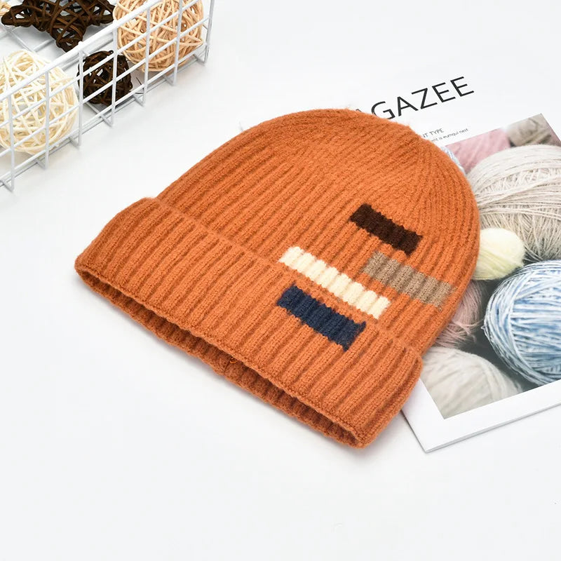 New Fashion Custom Warm Winter Running Striped Knitted Merino Wool Beanie Cap Hat Wholesale