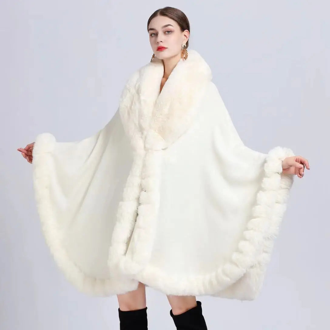One Size Europe and the United States Autumn and Winter New Style Plush Collar Shawl Cloak Large Size Cardigan Loose Coat