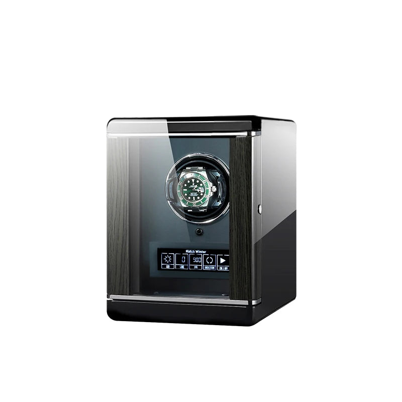 MINEESI Automatic Watch Winder 1 Slot Wood Fingerprint Unlock Shaker Mechanical Watches Storage Box LCD Touch Screen Protective